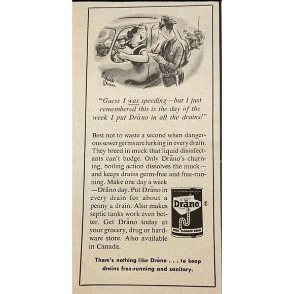 Drano Drain Cleaner Vintage Print Ad 1955 Plumbing Cleaning Sanitation - Picture 6 of 6